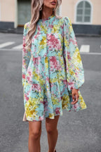 Floral Print Tiered Sleeve Ruffle Hem Smock Dress | Mixtshop LLC