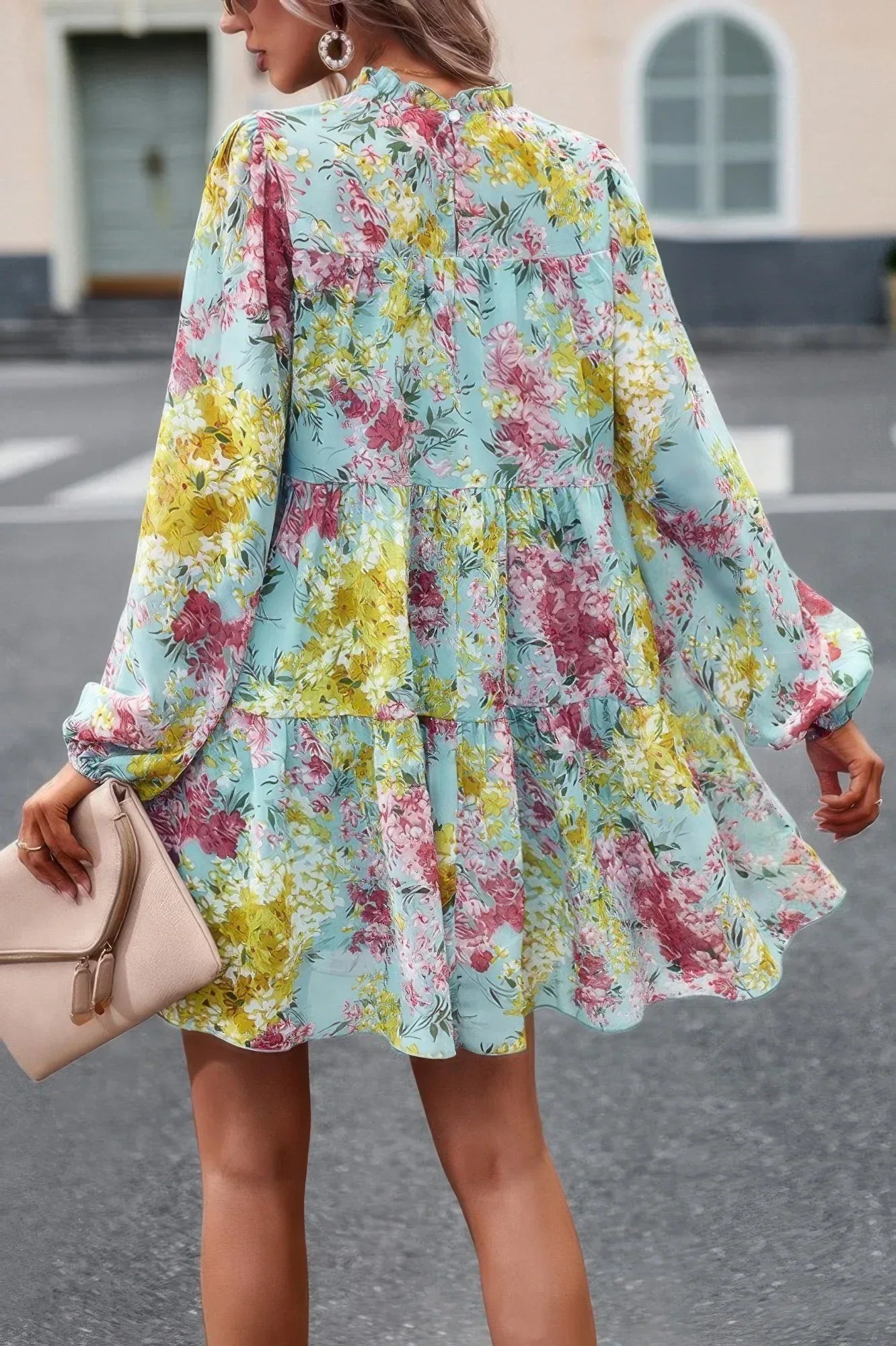 Floral Print Tiered Sleeve Ruffle Hem Smock Dress | Mixtshop LLC