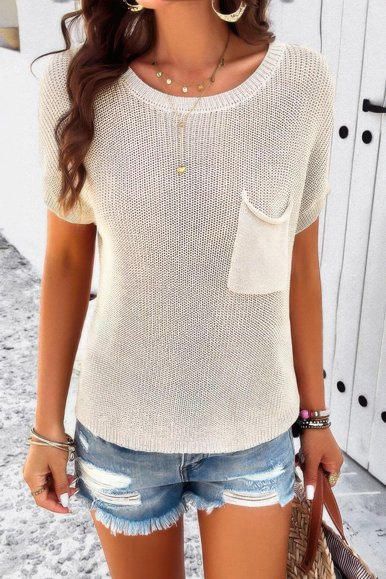 Pocket Knit Round Neck Loose Pullover Sweater | Mixtshop LLC