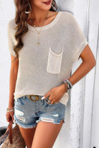 Pocket Knit Round Neck Loose Pullover Sweater | Mixtshop LLC