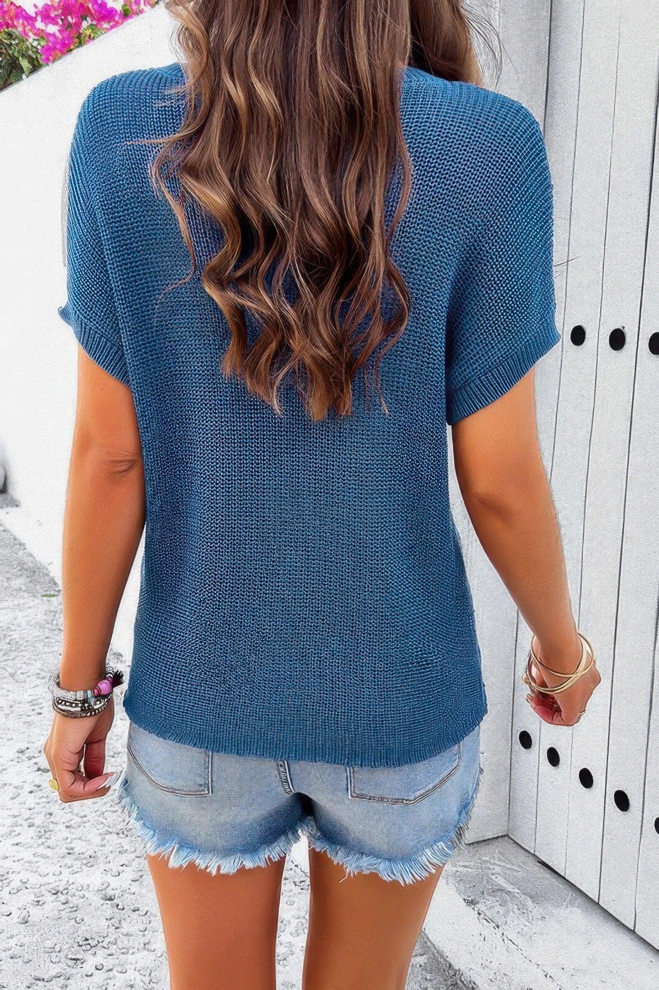 Pocket Knit Round Neck Loose Pullover Sweater | Mixtshop LLC