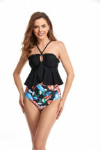 Tropical Frill Cross Halter Two Pieces Bikini Set | Mixtshop LLC