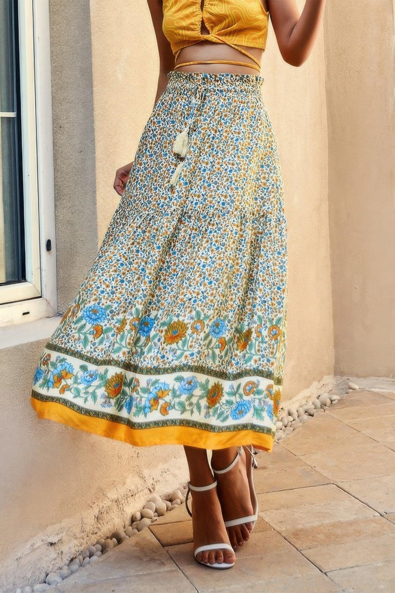 High Rise Drawstring Ruffled Maxi Skirt | Mixtshop LLC