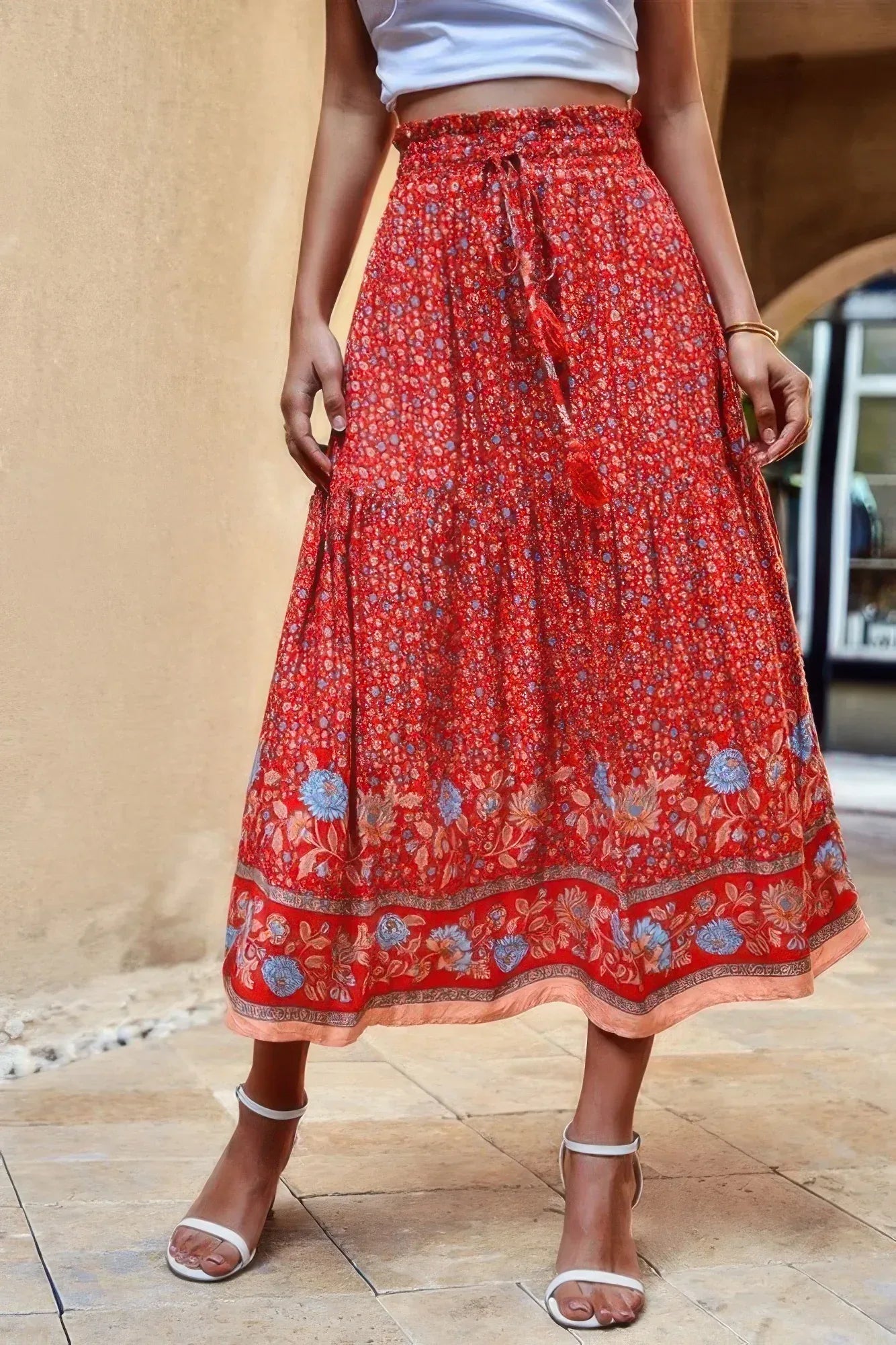 High Rise Drawstring Ruffled Maxi Skirt | Mixtshop LLC
