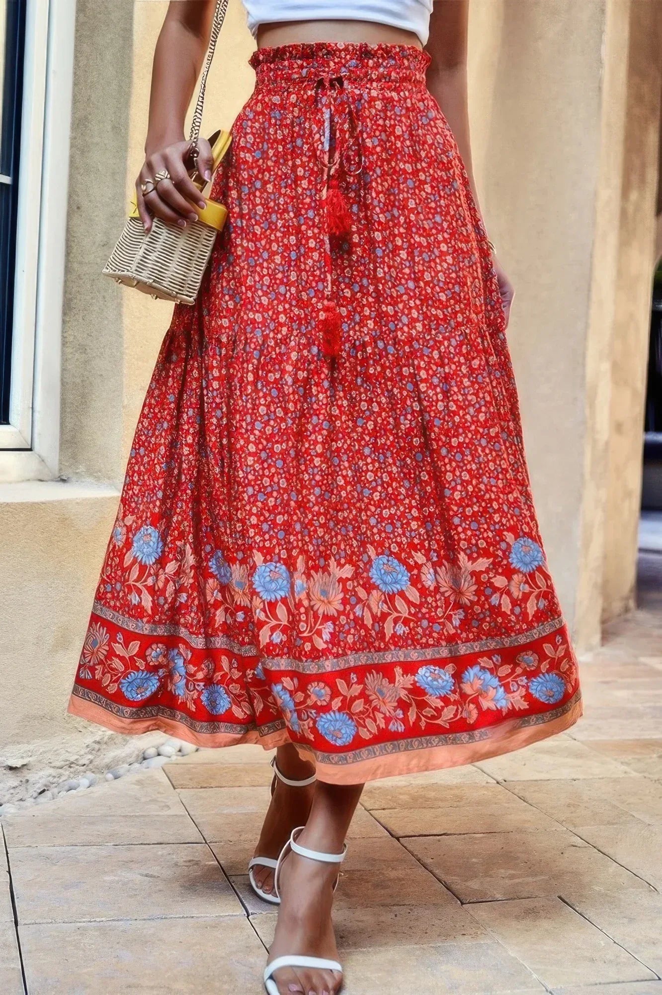 High Rise Drawstring Ruffled Maxi Skirt | Mixtshop LLC