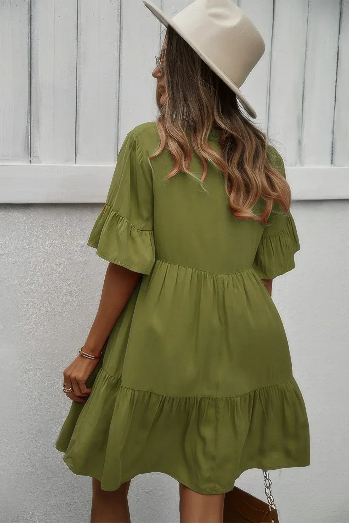 V Neck Button Up Solid Dress Secondary image