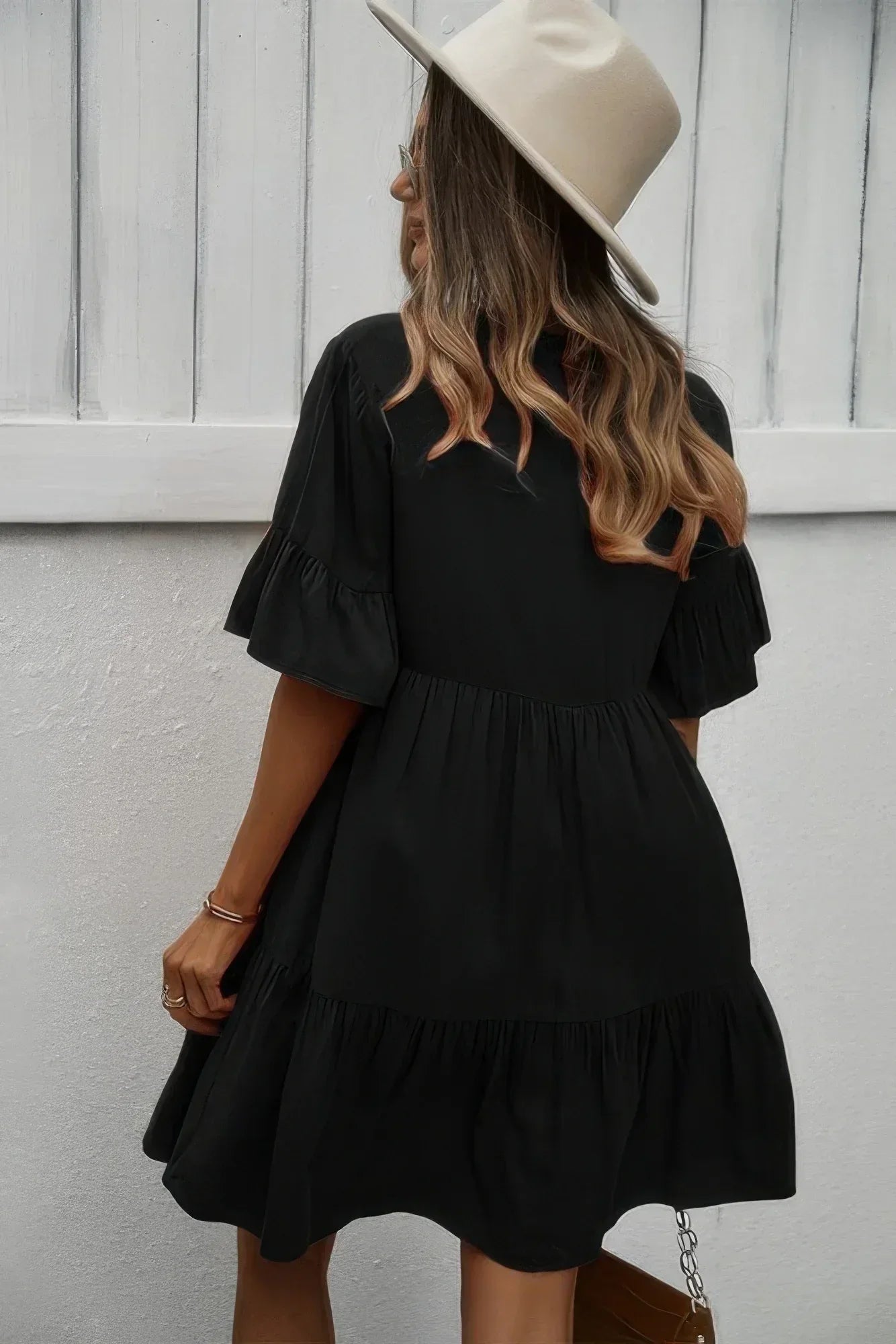 V Neck Button Up Solid Dress | Mixtshop LLC