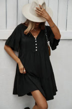 V Neck Button Up Solid Dress | Mixtshop LLC