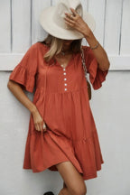 V Neck Button Up Solid Dress | Mixtshop LLC