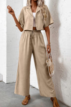 Drop Shoulder Tie Front Wide Leg Pant Set | Mixtshop LLC