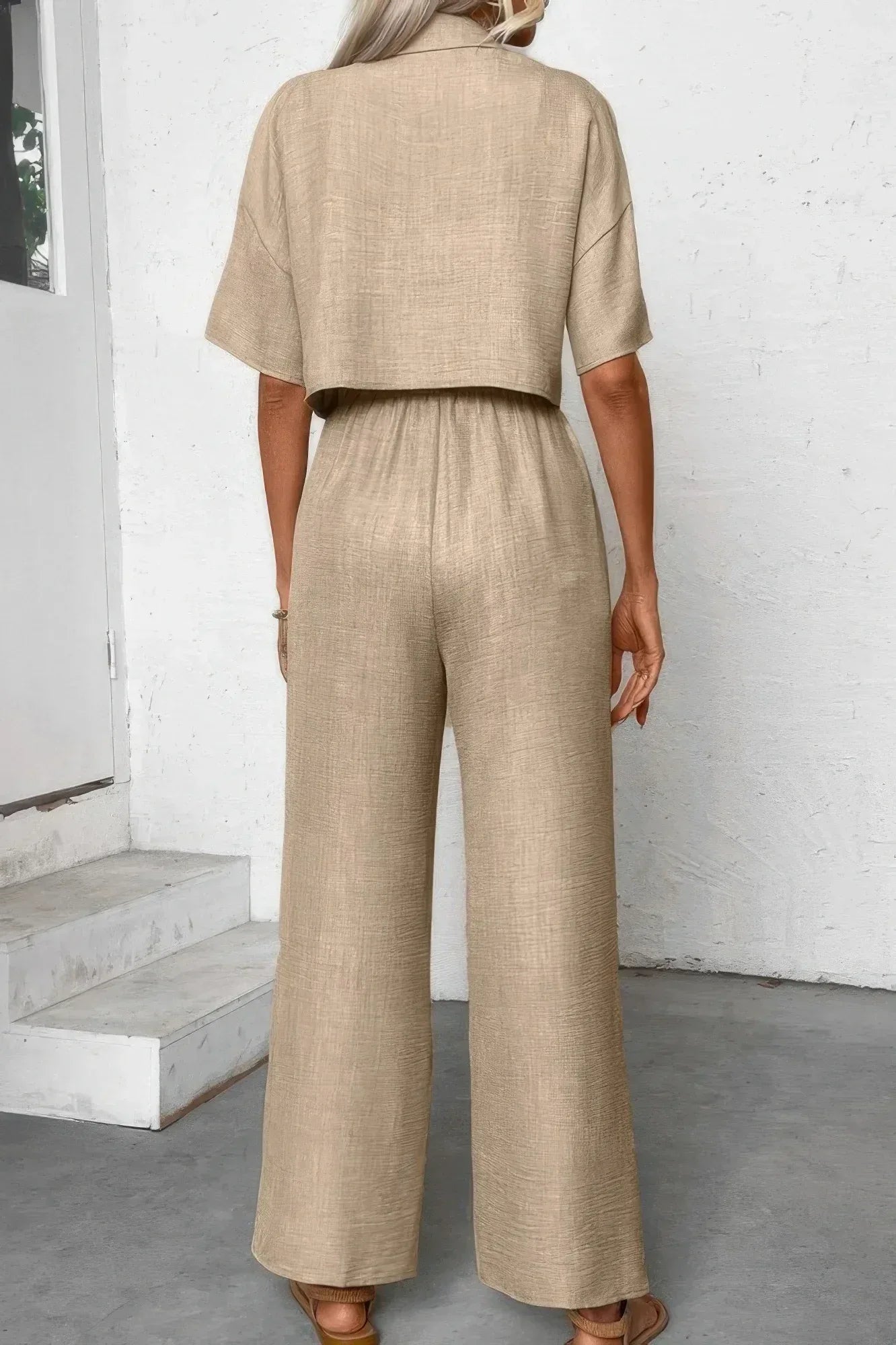 Drop Shoulder Tie Front Wide Leg Pant Set | Mixtshop LLC