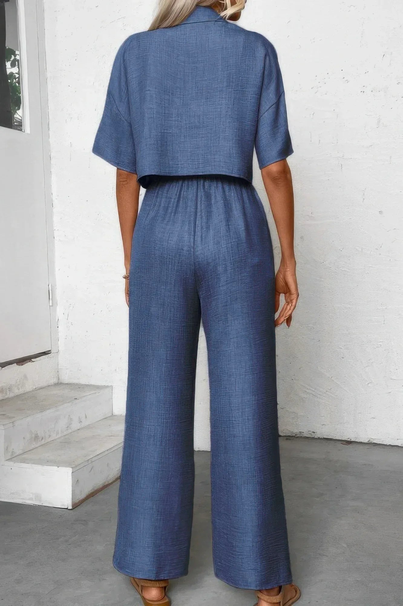 Drop Shoulder Tie Front Wide Leg Pant Set | Mixtshop LLC