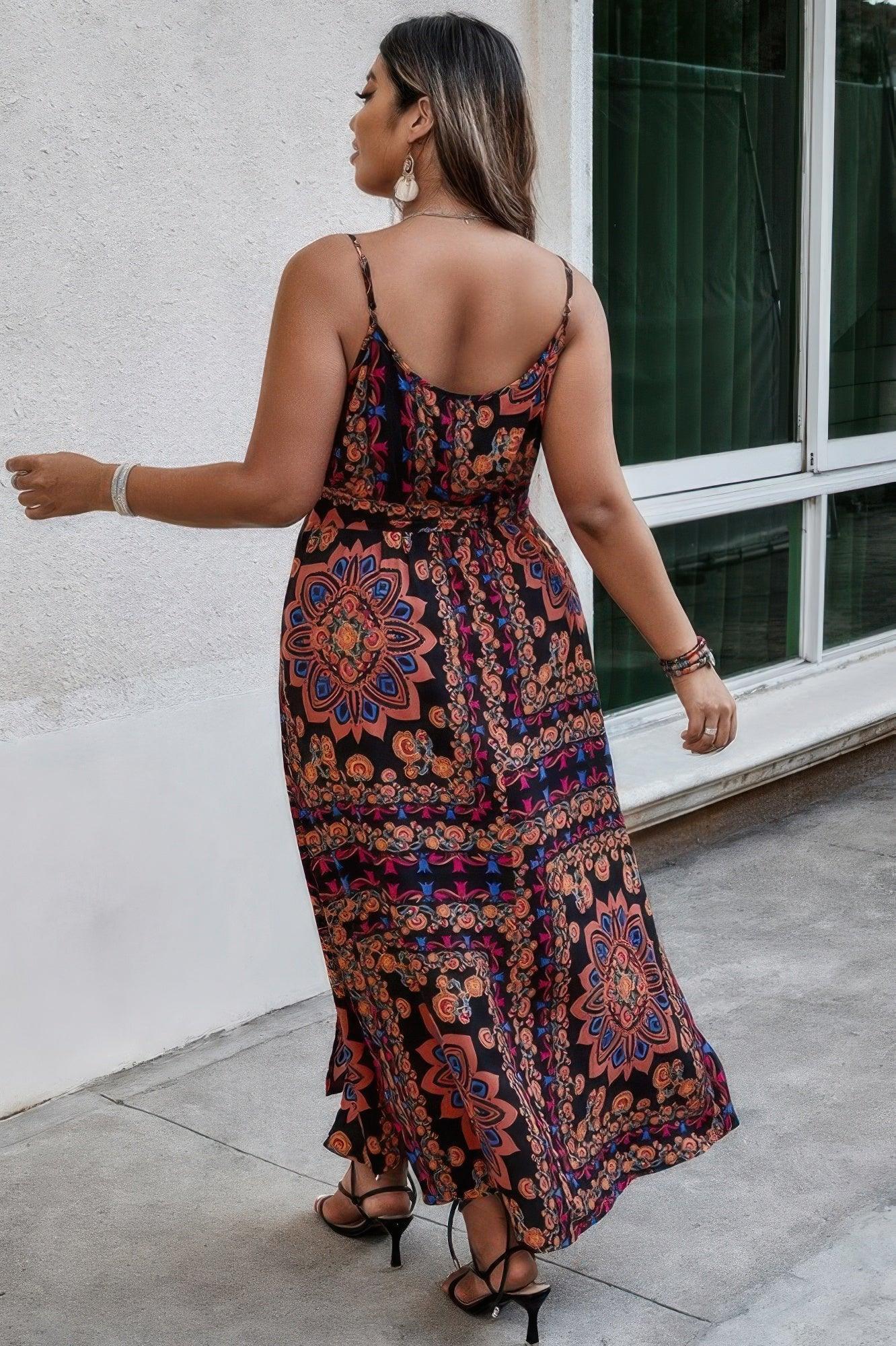 Plus Size Floral Belted Cami Boho Long Dress | Mixtshop LLC