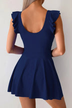 Solid Ruffle Knot Square Neck Fit Swim Dresses | Mixtshop LLC