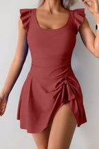 Solid Ruffle Knot Square Neck Fit Swim Dresses | Mixtshop LLC