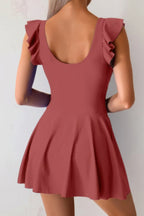 Solid Ruffle Knot Square Neck Fit Swim Dresses | Mixtshop LLC