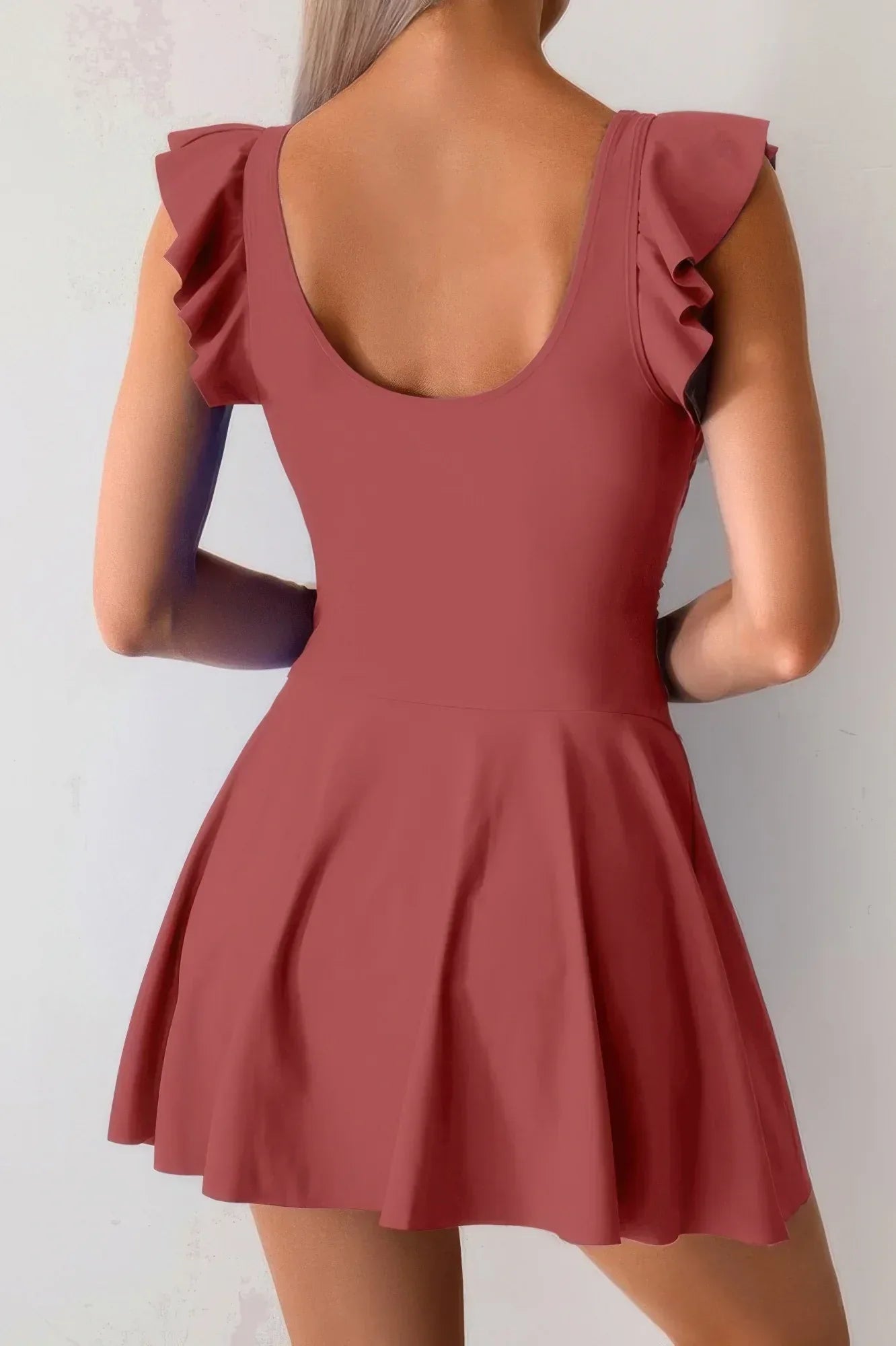 Solid Ruffle Knot Square Neck Fit Swim Dresses | Mixtshop LLC