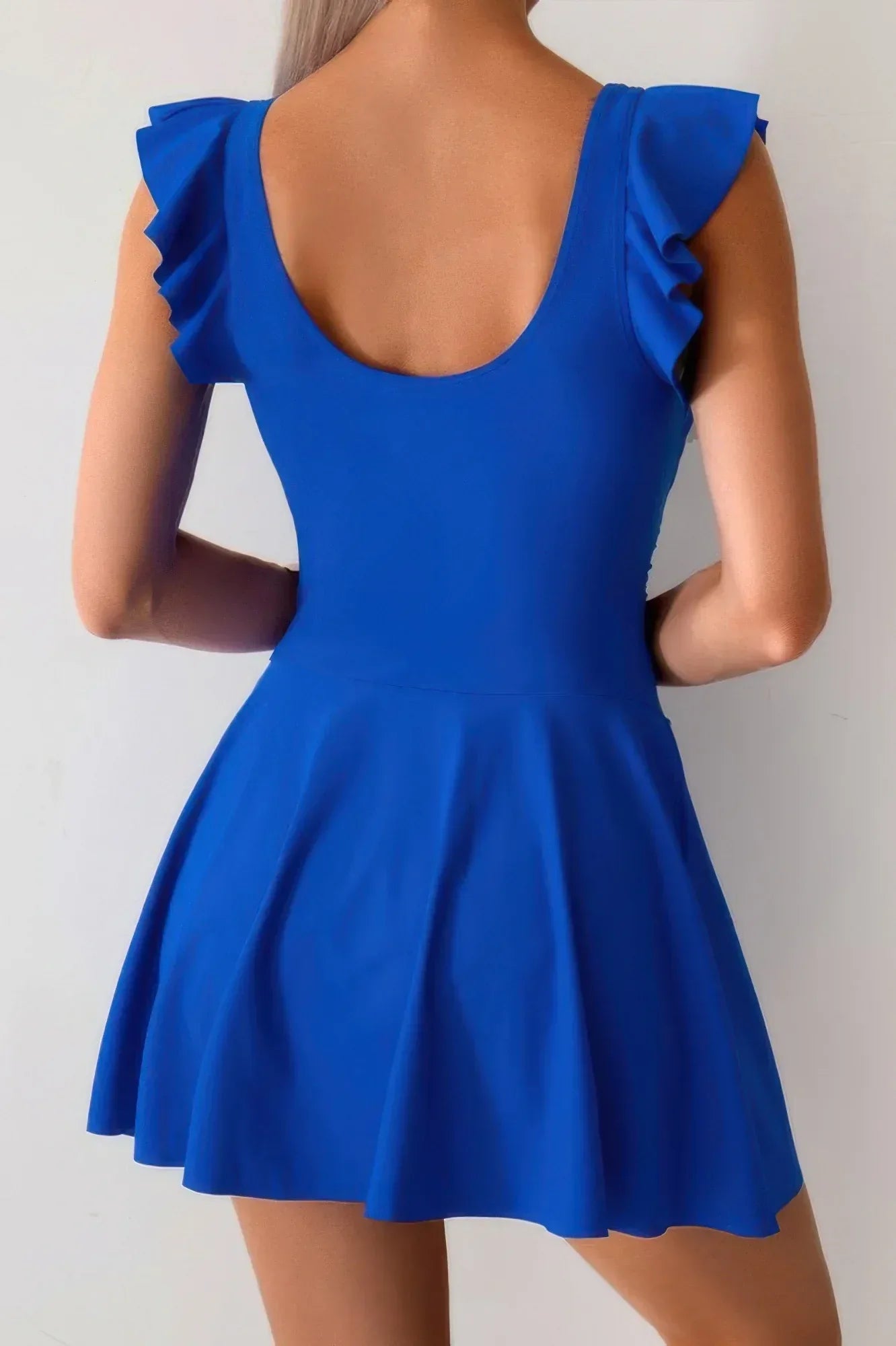 Solid Ruffle Knot Square Neck Fit Swim Dresses | Mixtshop LLC