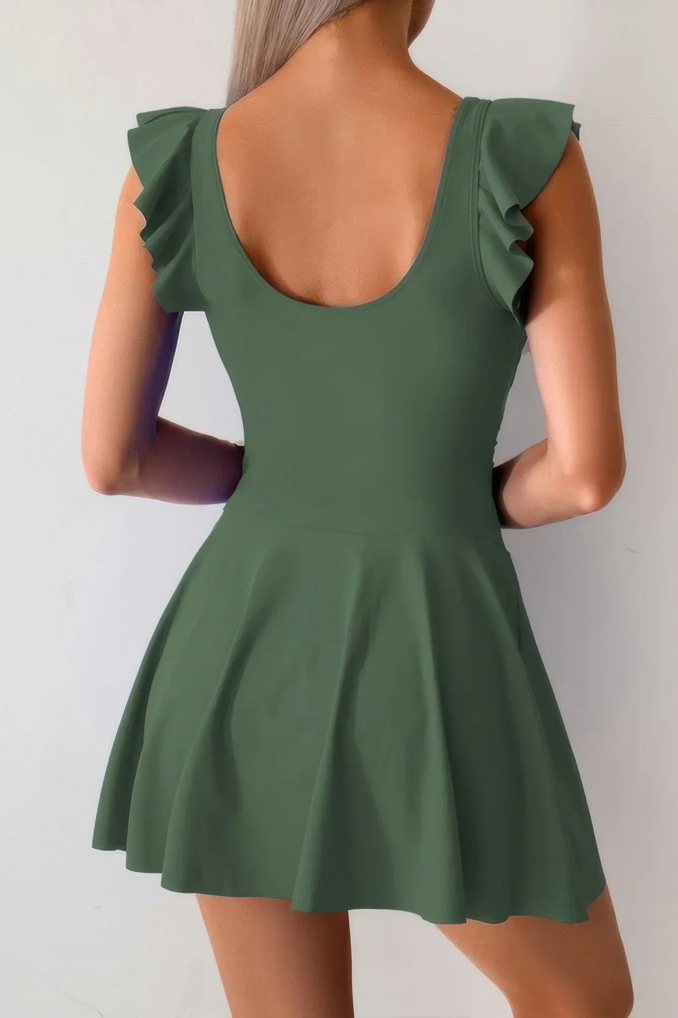Solid Ruffle Knot Square Neck Fit Swim Dresses | Mixtshop LLC