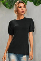 Solid Round Neck Puff Sleeve T-shirt | Mixtshop LLC