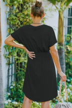 V Neck Waist Tie Solid A Line Dress | Mixtshop LLC