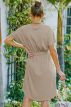 V Neck Waist Tie Solid A Line Dress | Mixtshop LLC