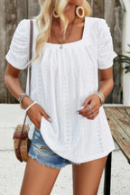 Square Neck Puff Sleeve Tunic Tops Eyelet Shirt | Mixtshop LLC