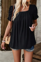 Square Neck Puff Sleeve Tunic Tops Eyelet Shirt | Mixtshop LLC