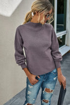 Drop Shoulder Solid Mock Neck Classic Knitted Sweater | Mixtshop LLC
