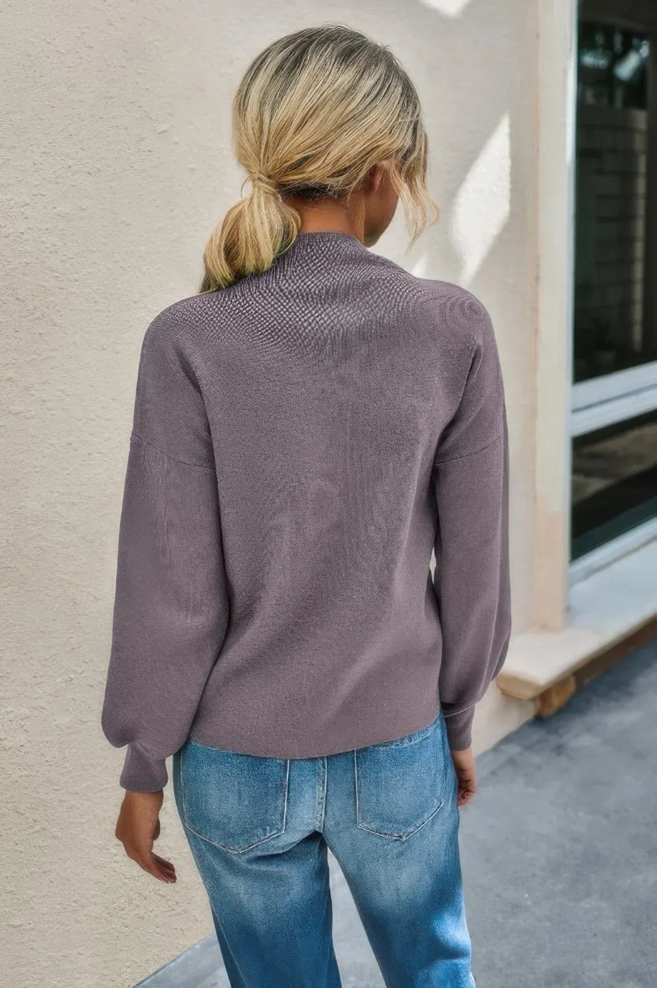Drop Shoulder Solid Mock Neck Classic Knitted Sweater | Mixtshop LLC