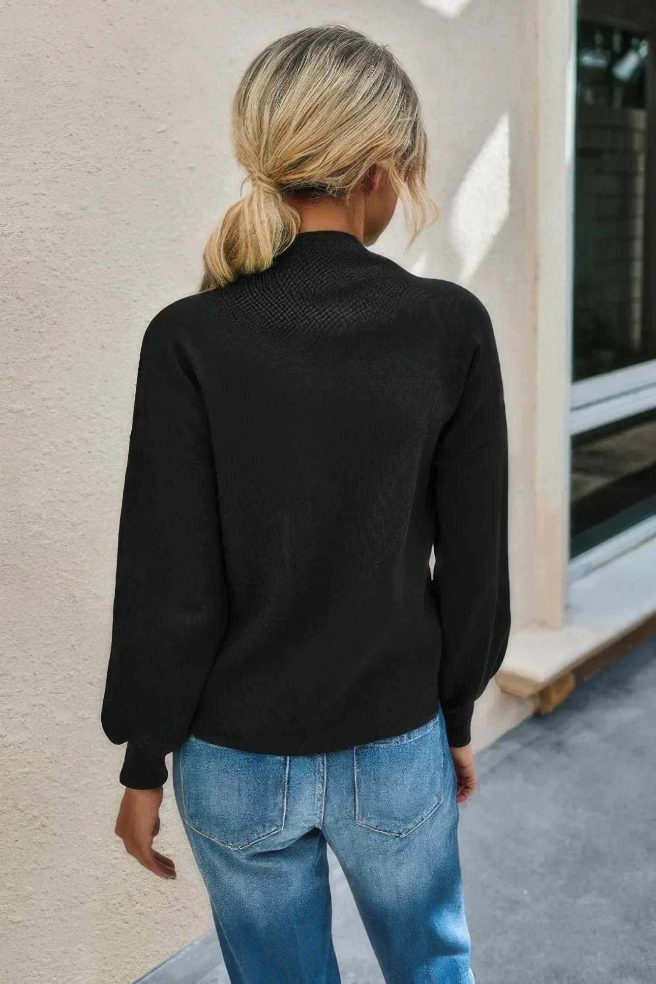 Drop Shoulder Solid Mock Neck Classic Knitted Sweater | Mixtshop LLC