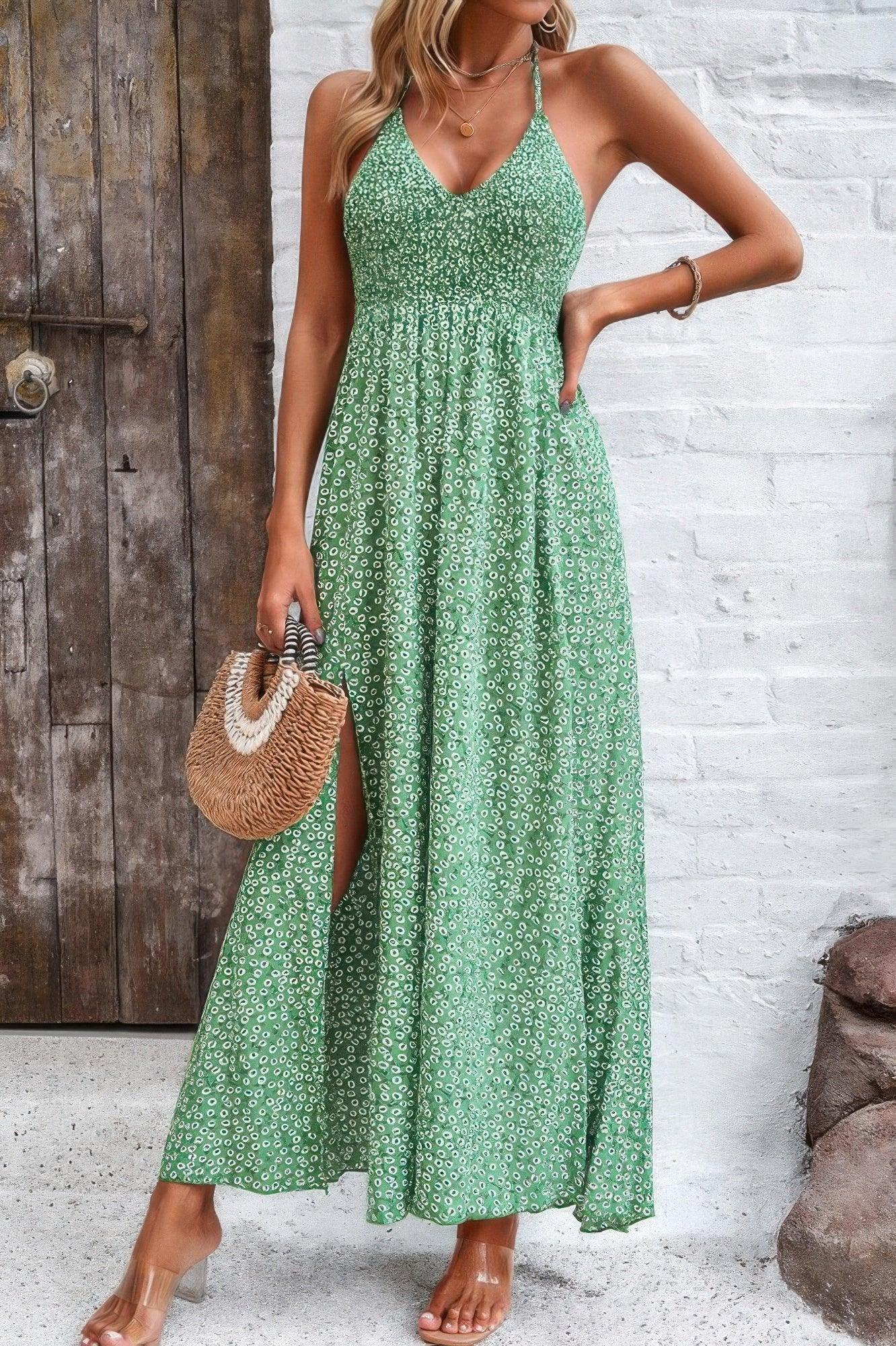 Floral Boho Tie Sleeveless High Waist Maxi Dress | Mixtshop LLC Main image