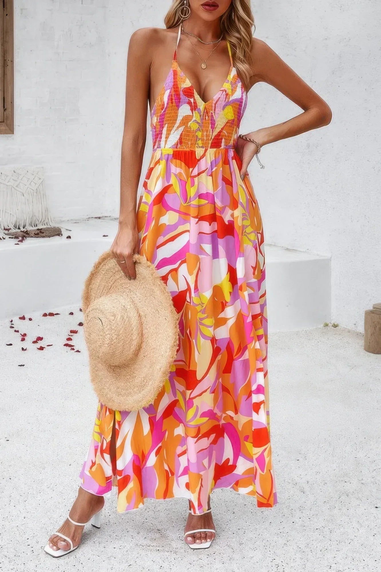 Floral Boho Tie Sleeveless High Waist Maxi Dress | Mixtshop LLC