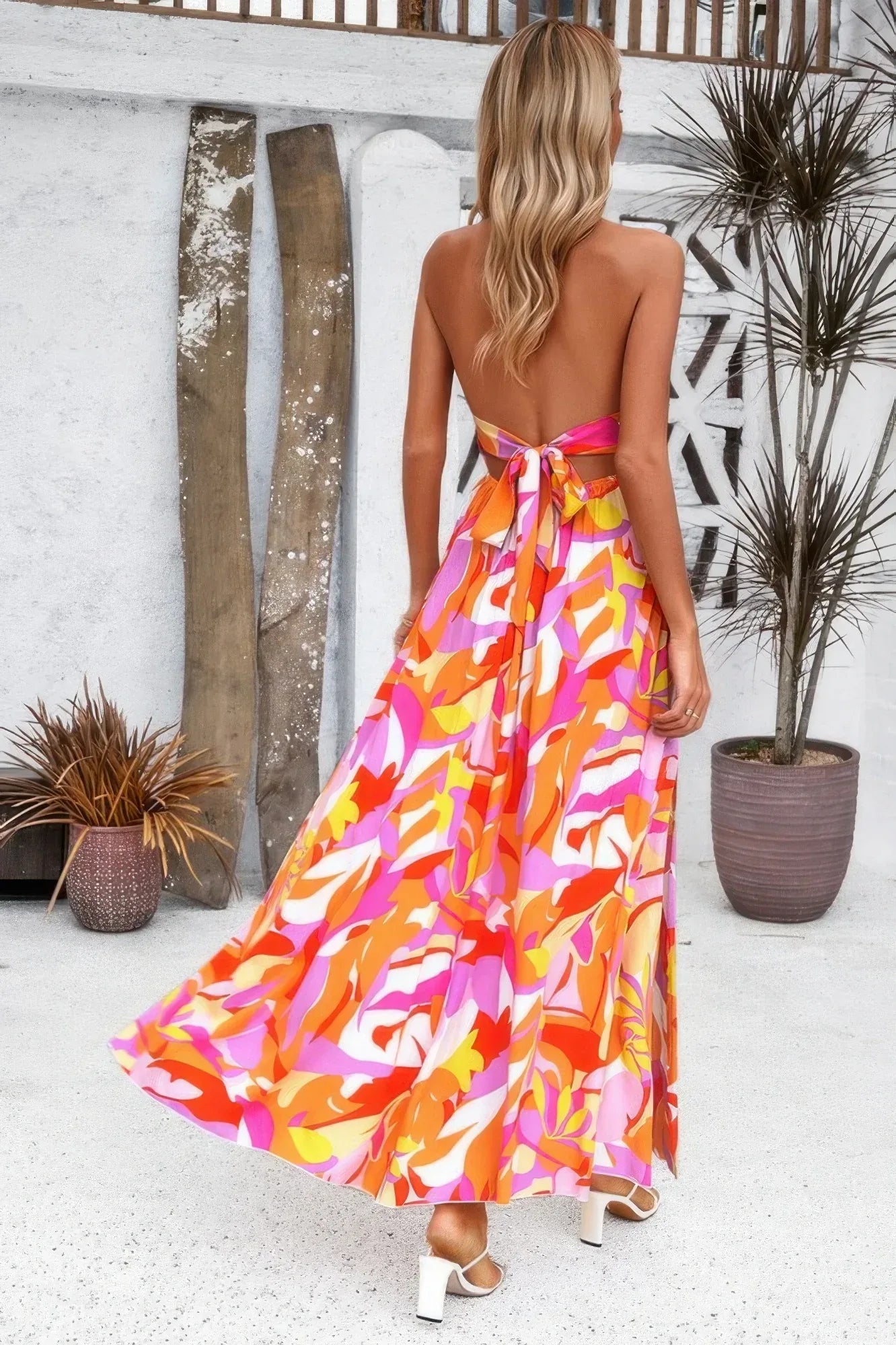 Floral Boho Tie Sleeveless High Waist Maxi Dress | Mixtshop LLC