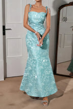 Solid Floral Jacquard Satin Prom Full Dress | Mixtshop LLC