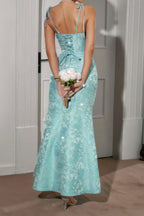 Solid Floral Jacquard Satin Prom Full Dress | Mixtshop LLC