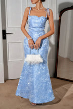 Solid Floral Jacquard Satin Prom Full Dress | Mixtshop LLC