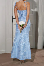 Solid Floral Jacquard Satin Prom Full Dress | Mixtshop LLC