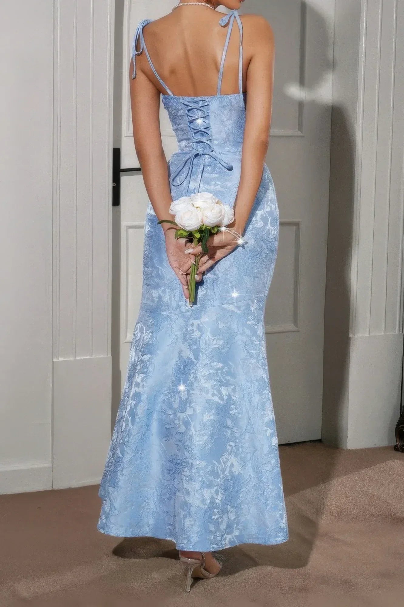 Solid Floral Jacquard Satin Prom Full Dress | Mixtshop LLC