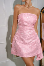 Solid Off Shoulder Strapless Satin Short Dress | Mixtshop LLC