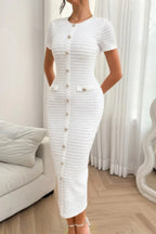 Solid Buckle Design Zipper Split Short Sleeve Dress | Mixtshop LLC