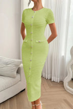 Solid Buckle Design Zipper Split Short Sleeve Dress | Mixtshop LLC