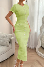 Solid Buckle Design Zipper Split Short Sleeve Dress | Mixtshop LLC