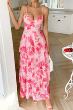 Straps Floral Print V Neck Patchwork Full Dress | Mixtshop LLC