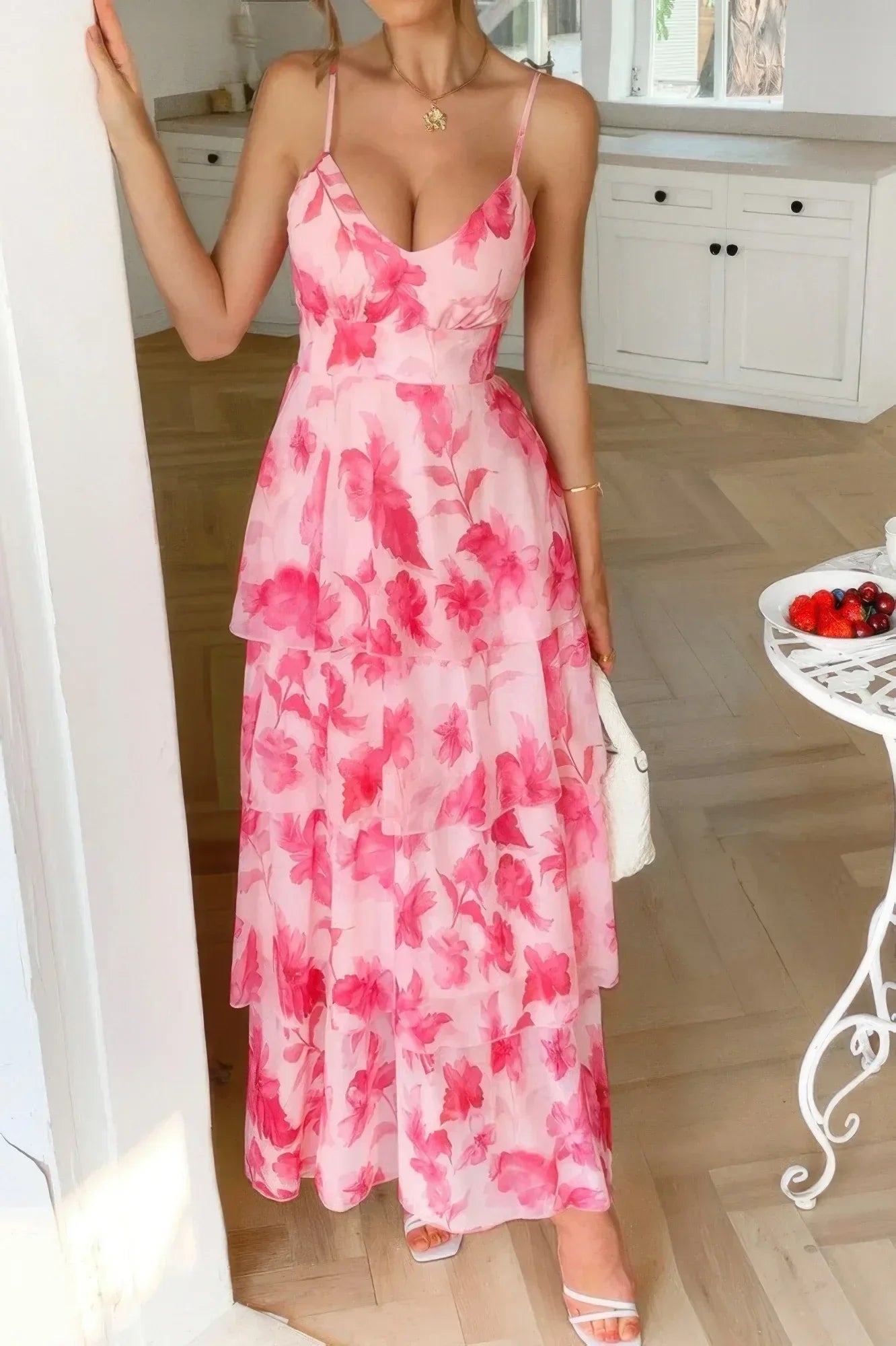 Straps Floral Print V Neck Patchwork Full Dress | Mixtshop LLC