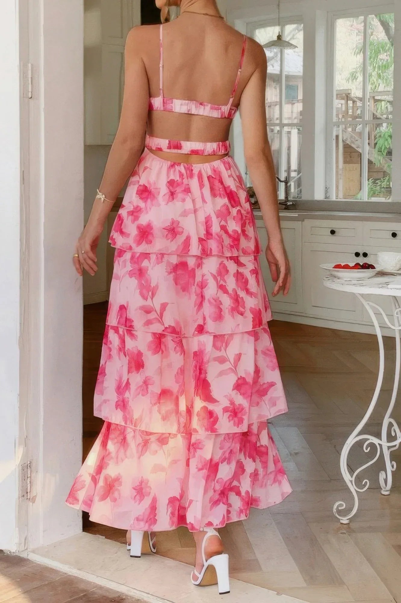 Straps Floral Print V Neck Patchwork Full Dress | Mixtshop LLC