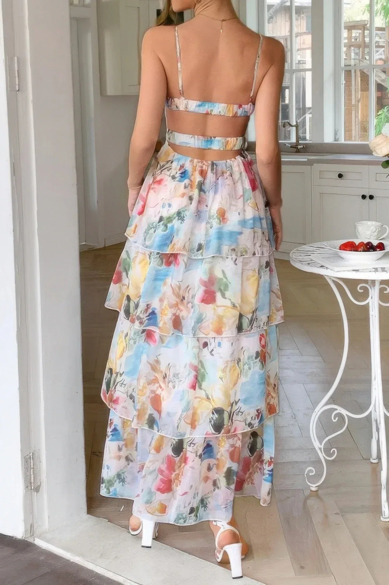 Straps Floral Print V Neck Patchwork Full Dress | Mixtshop LLC