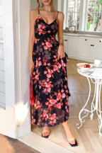 Straps Floral Print V Neck Patchwork Full Dress | Mixtshop LLC