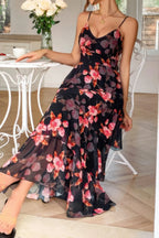 Straps Floral Print V Neck Patchwork Full Dress | Mixtshop LLC