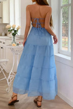 Solid Halter Ruched Textured Tiered Full Dress | Mixtshop LLC